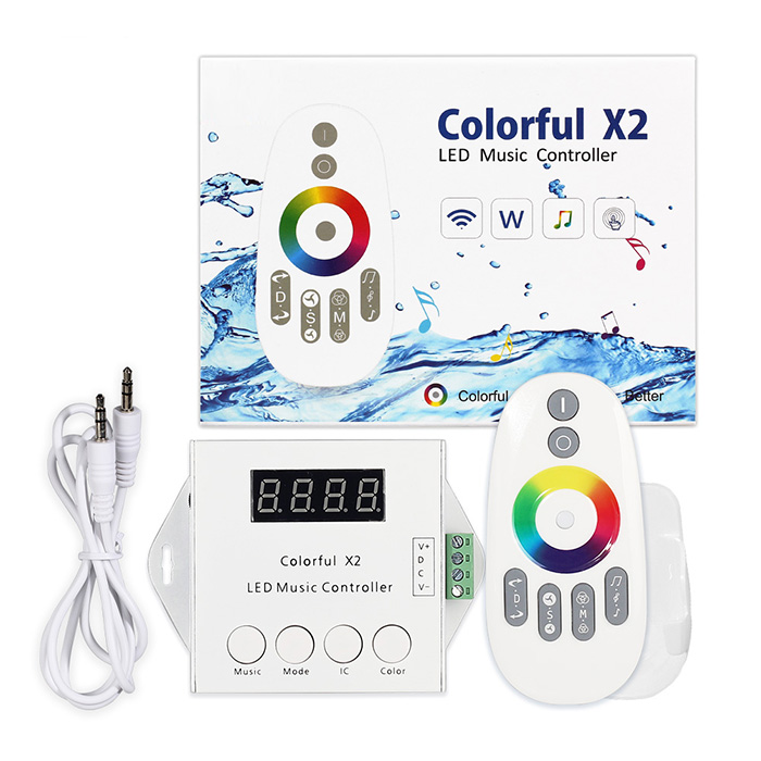 DC5/12/24V, X2 Dream Color LED Music Controller, Built-in Multi Progams With Wireless RF Touch Remote Audio interface For Addressable LED Strips DC5/12/24V, X2 Dream Color LED Music Controller, Built-in Multi Progams With Wireless RF Touch Remote Audio interface For Addressable LED Strips